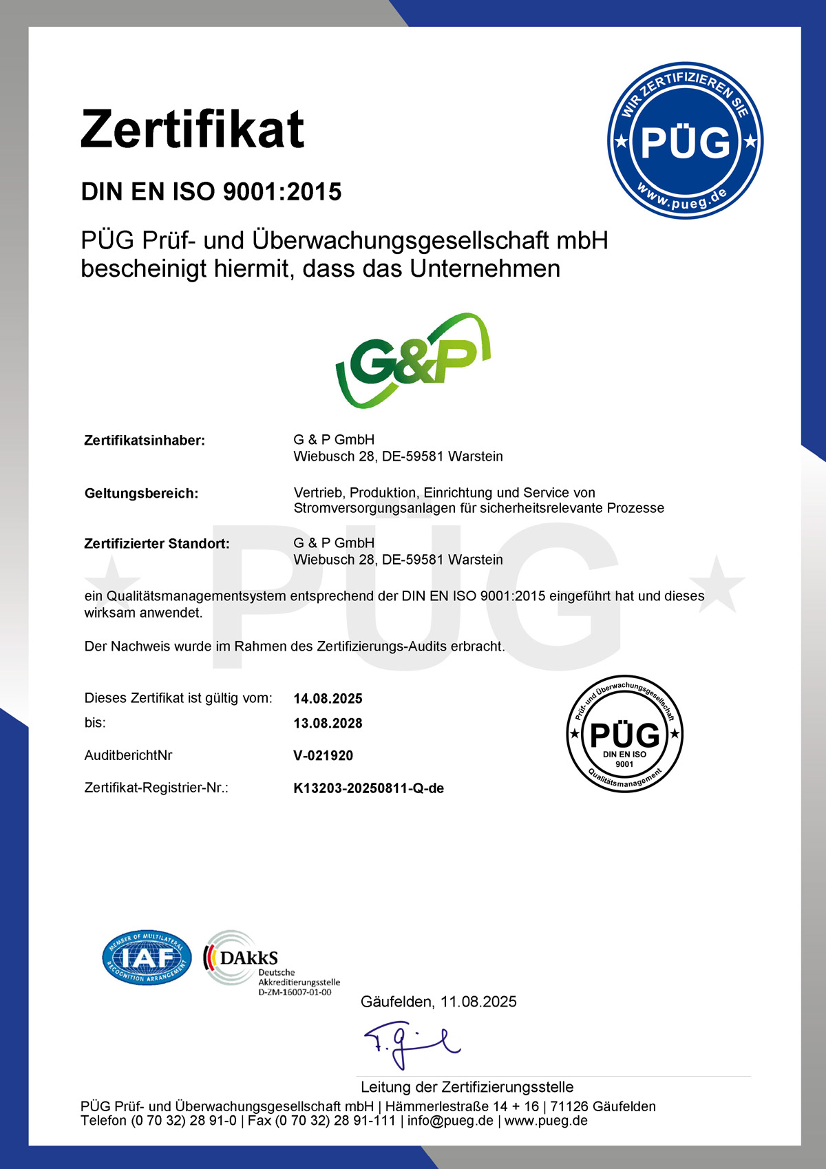ISO 9001 Zertifikat deutsch